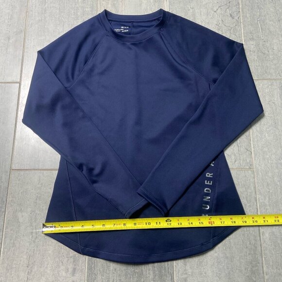 Under Armour ColdGear Long Sleeve Curved Hem Tee Shirt Thumbholes Blue Medium - Picture 6 of 10